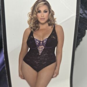 Oh La La Cheri Lace Crossover Bodysuit Black and Purple 4X NWT (6438)